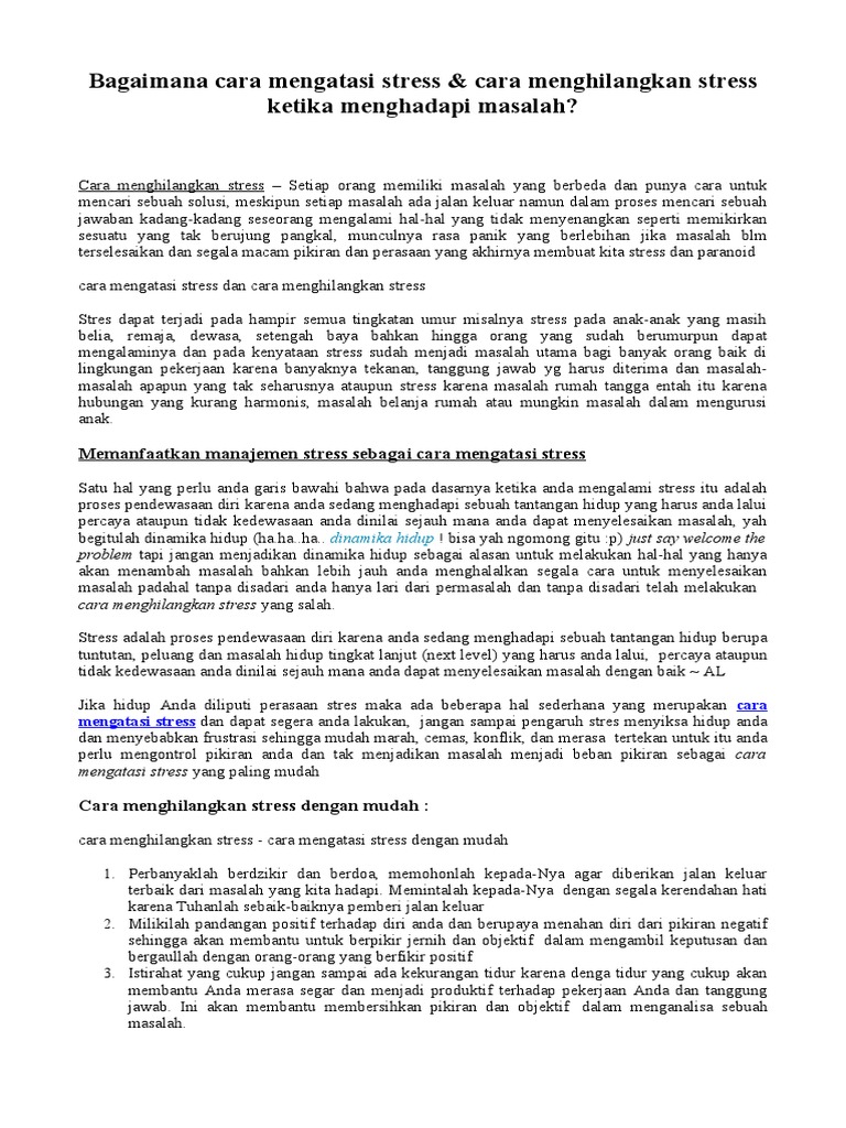 Cara Mengatasi dan Menghilangkan Stres | PDF
