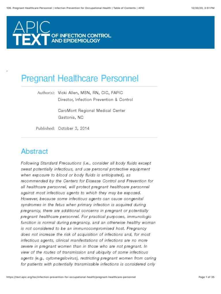 Pregnant Healthcare Personnel - Infection Prevention For Occupational ...