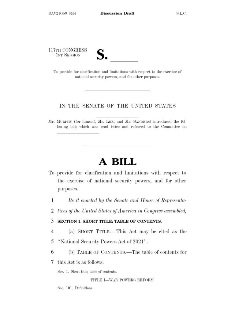 National Security Powers Act PDF United States House Of