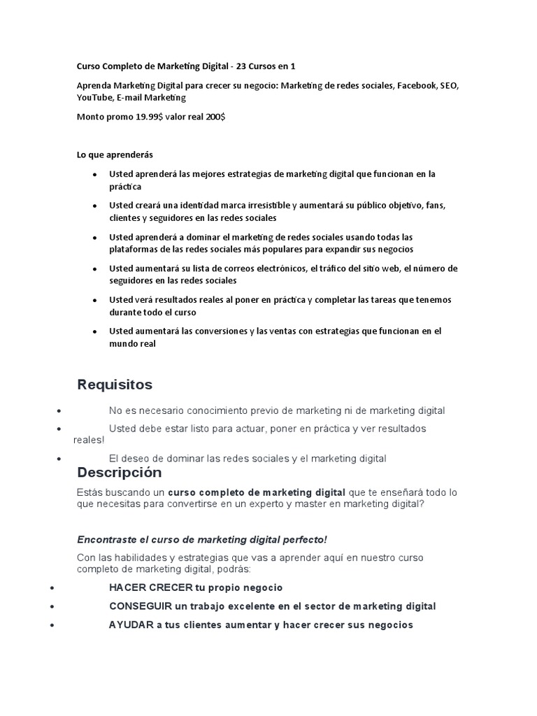 Curso de Marketing Digital para Principiantes | PDF | Posicionamiento ...