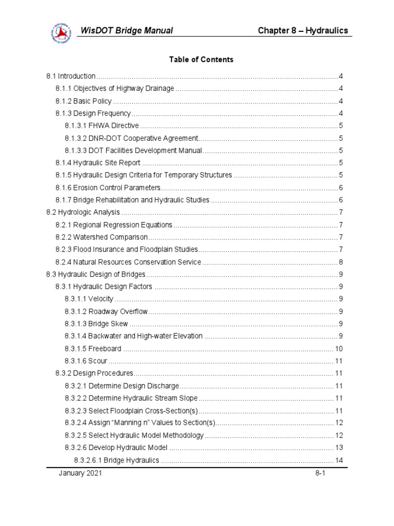 Wisdot Bridge Manual Chapter 8 Hydraulics PDF Flood Chemical