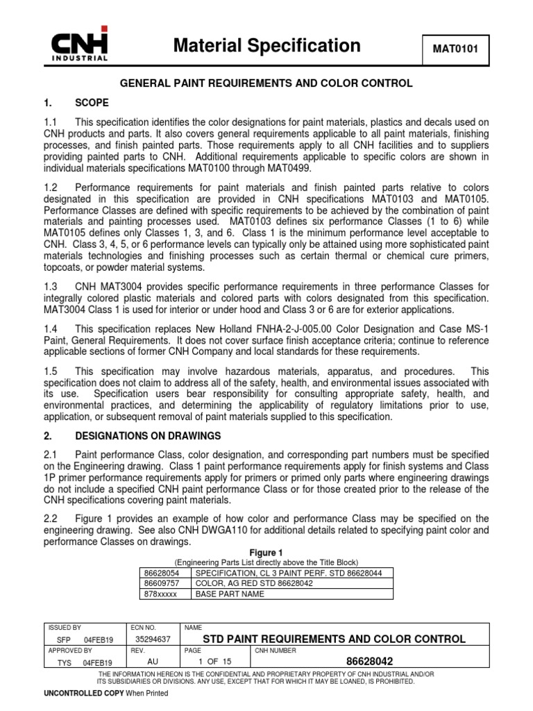 CNH Spec MAT0101 (86628042) General Paint Requirements & Color