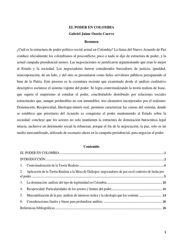 Análisis de la estructura de poder en Colombia a la luz del Acuerdo de ...
