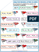 Countries and Nationalities Vocabulary Esl Missing Letters in Words Worksheet For Kids