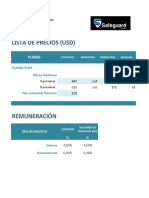 Lista de Precios y Comisiones