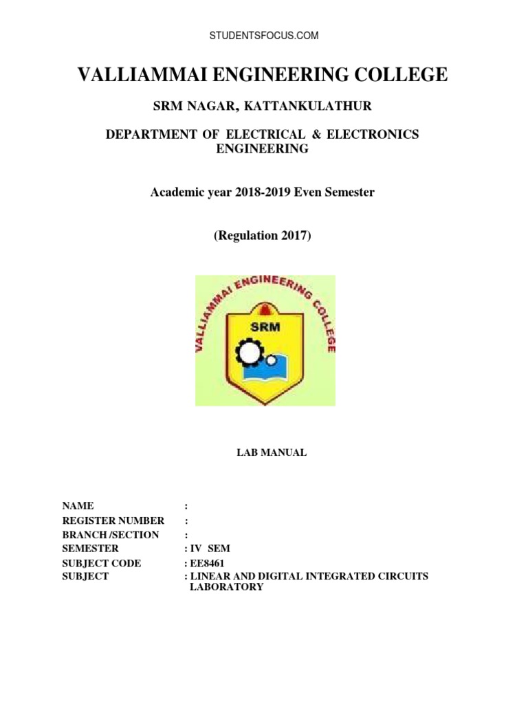 Linear and Digital Integrated CircuitsLab Manual PDF Logic Gate