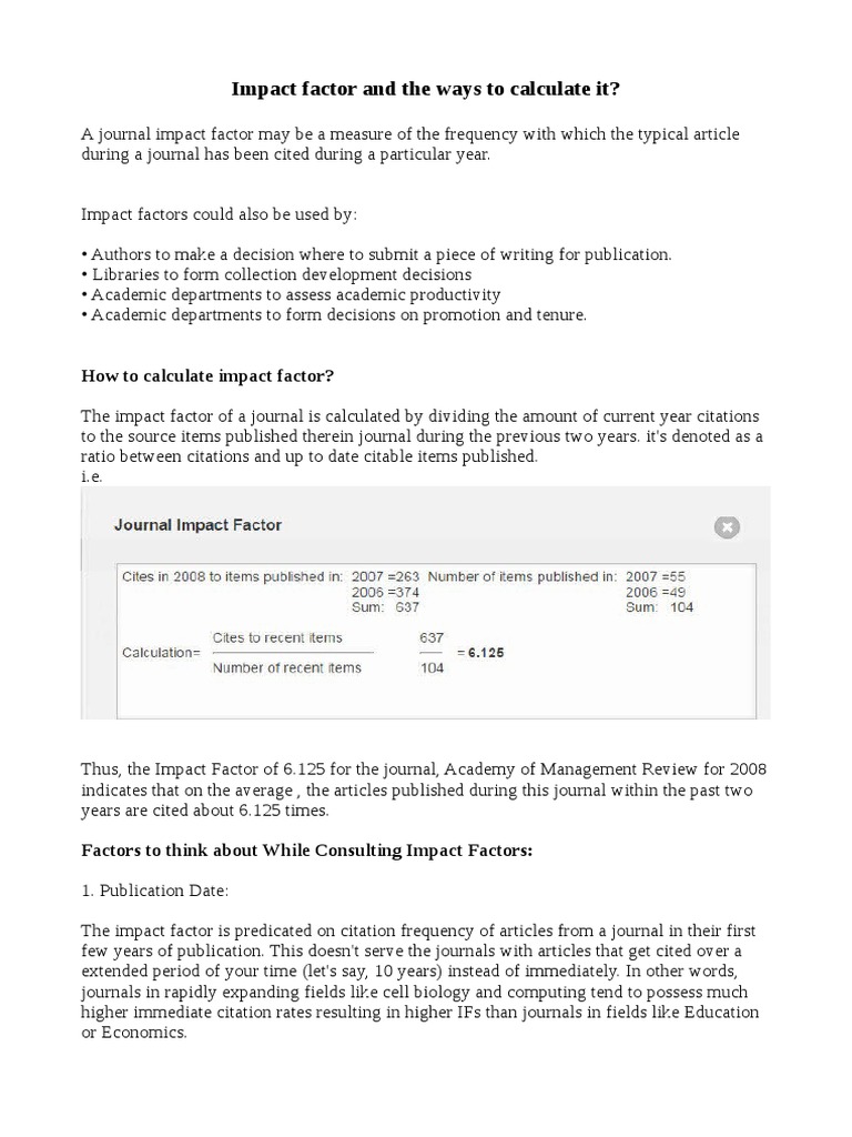 Impact Factor and How To Calculate It? | PDF | Academic Journal | Academia