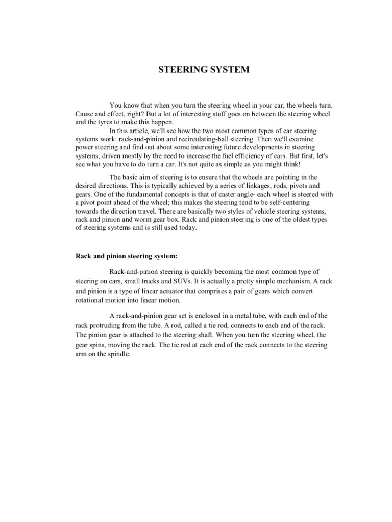 Steering System Components Overview | PDF | Steering | Electric Motor