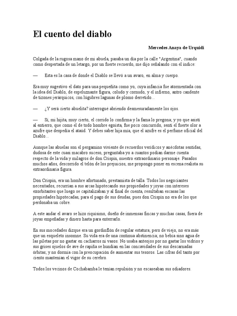 El Cuento Del Diablo Mercedes Anaya De Urquidi Pdf Religión Y
