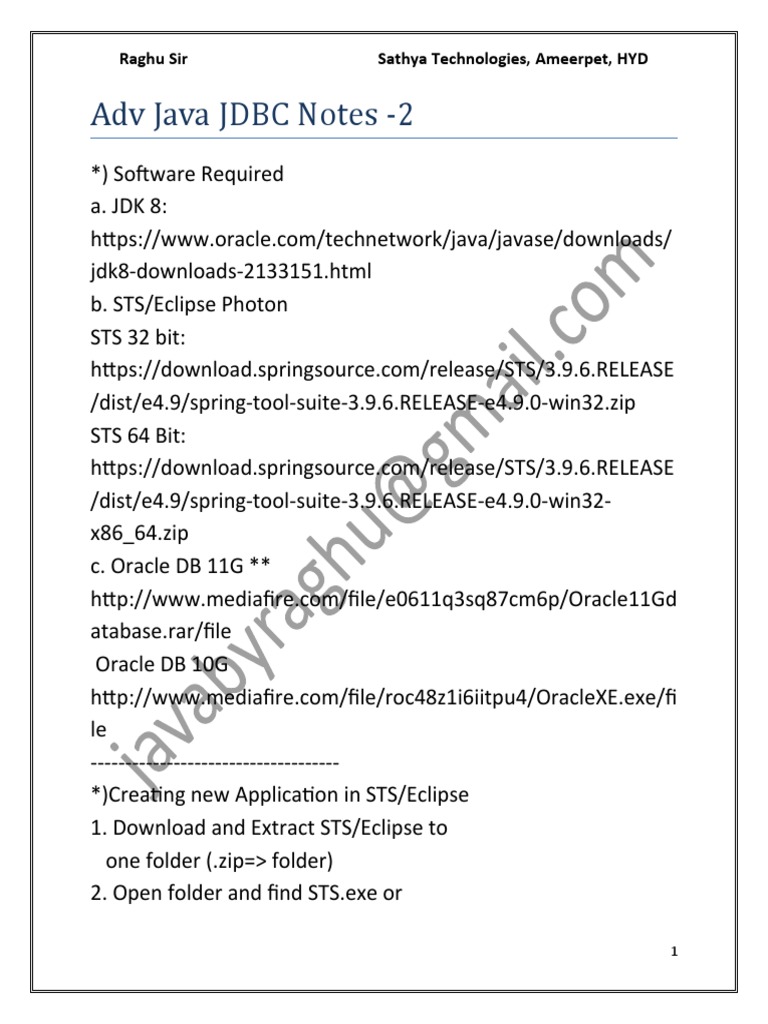Adv Java JDBC Notes - 2: Raghu Sir Sathya Technologies, Ameerpet, HYD ...