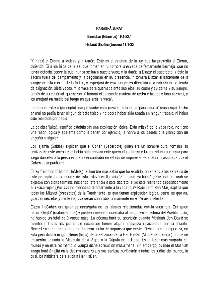Parashá Jukat 2021 Pdf Mitzvá Moisés 