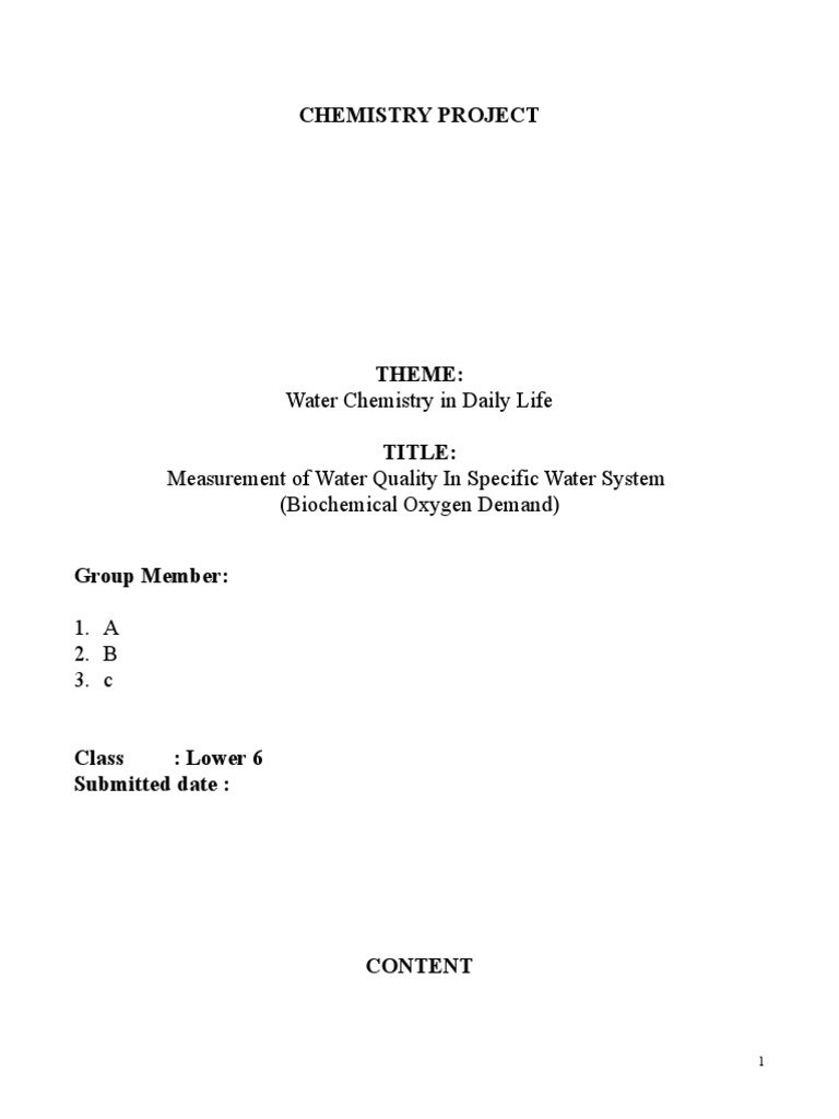 Chemistry Project Water Chemistry in Daily Life PDF Water