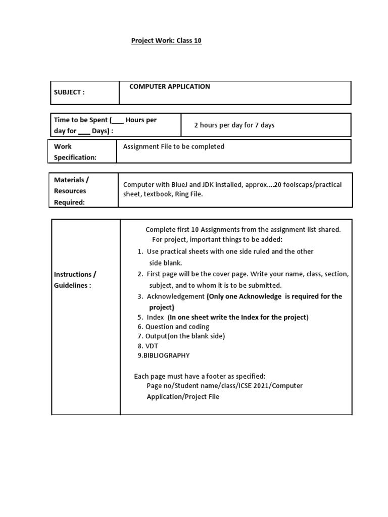 Project Work: Class 10 | PDF | Constructor (Object Oriented Programming ...