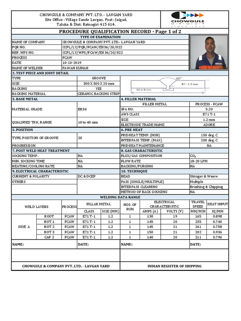 Procedure Qualification Record Page 1 of 2 PDF Welding Construction