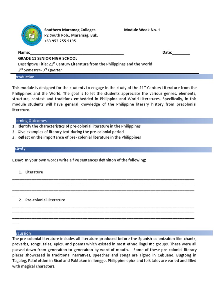 21st Century Lit Phil And World Module 1 Pdf Poetry Languages