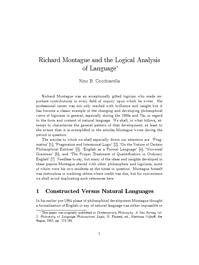 Richard Montague and The Logical Analysis of Language 1 Constructed