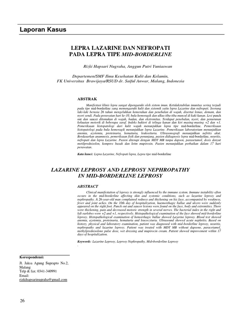 A Case Report of Lazarine Leprosy and Leprosy Nephropathy in a Patient