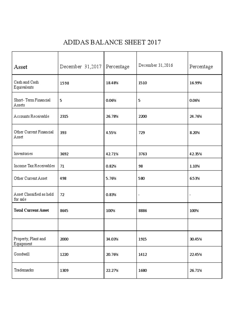 Adidas Balance Sheet 2017 Analysis | PDF | Financial Economics | Accounting