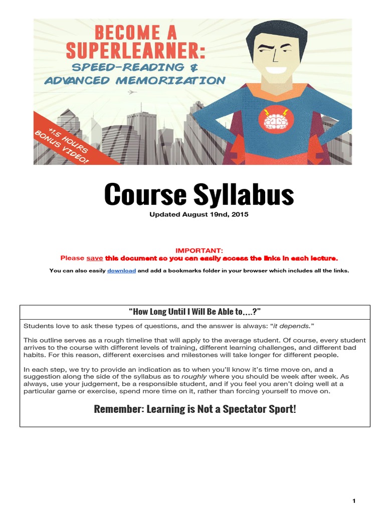 Course Syllabus - New & Improved For 2015 | PDF | Memory | Lecture