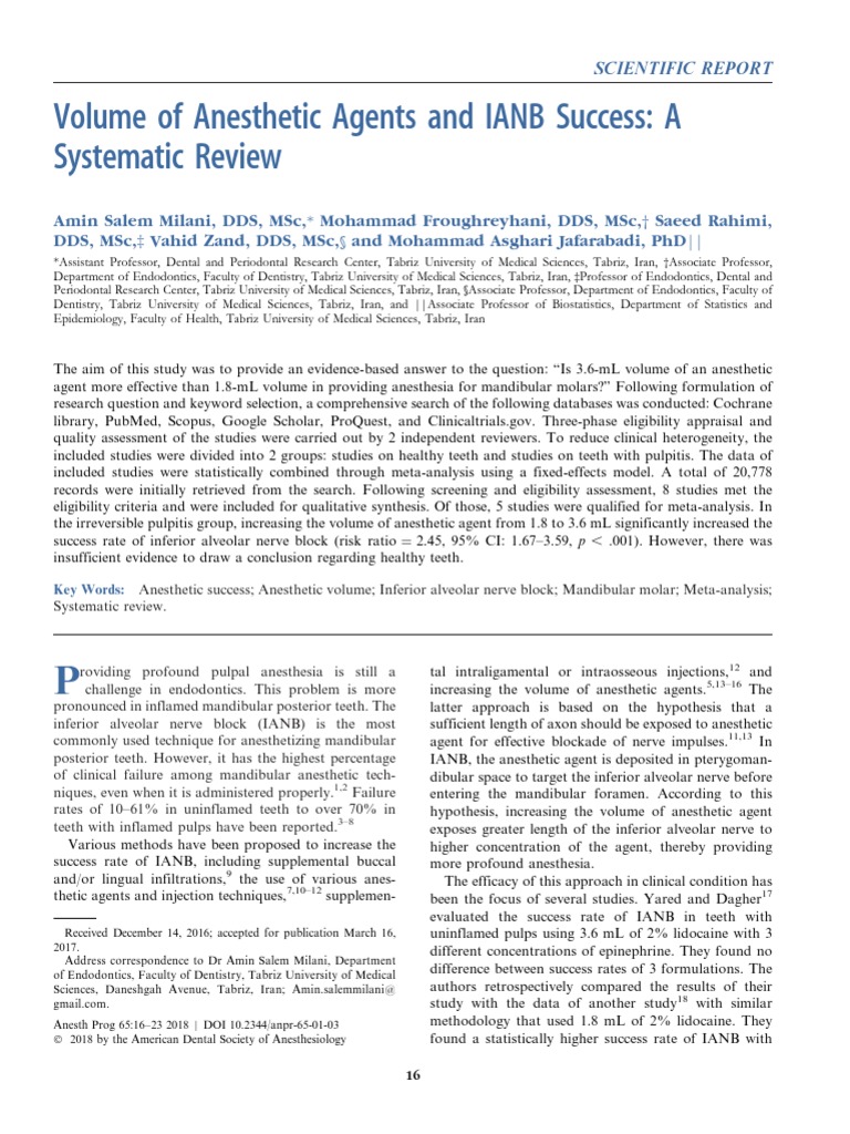 Anesthetic Volume Impact on IANB Success | PDF | Randomized Controlled ...