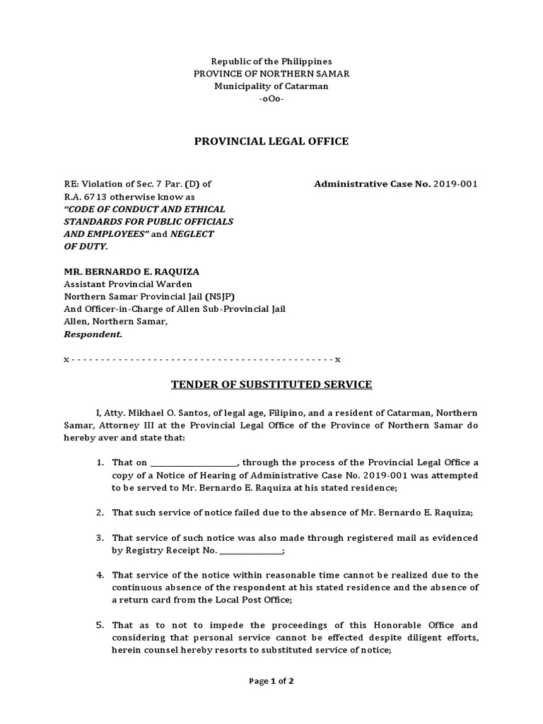 Provincial Legal Office Tenders Substituted Service | PDF | Public Law ...