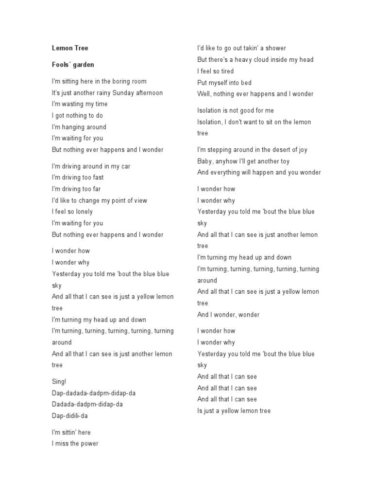 Lemon Tree Lyrics PDF