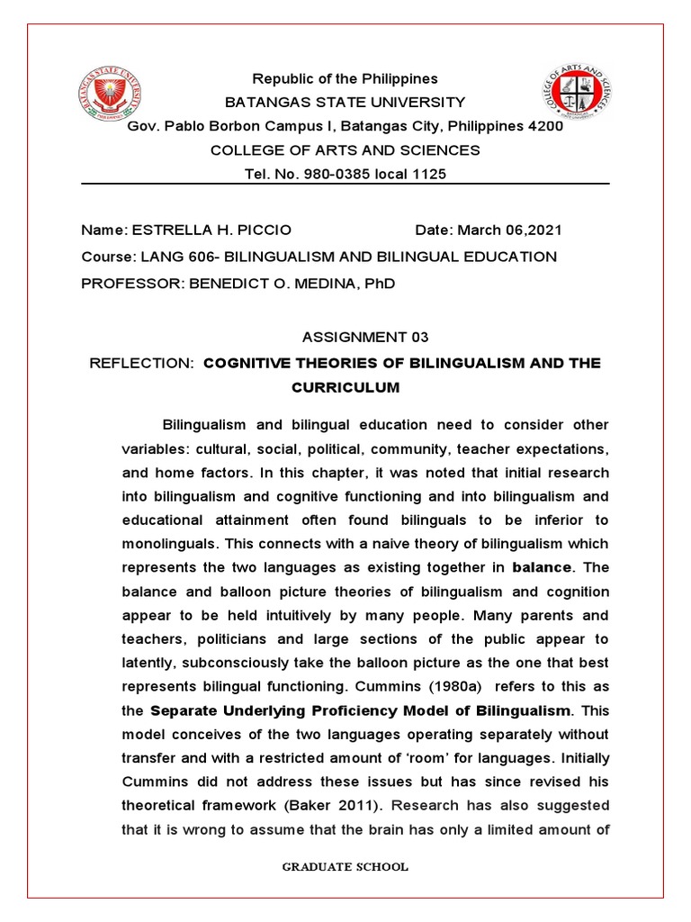 Cognitive theories of bilingualism and the curriculum pdf