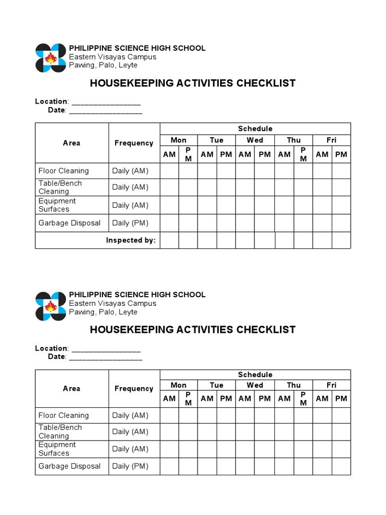 Checklist of Housekeeping Activities PDF