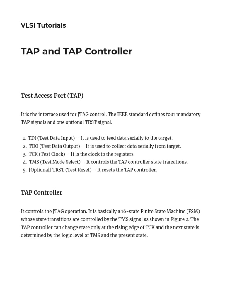TAP and TAP Controller - VLSI Tutorials | PDF | Information And ...