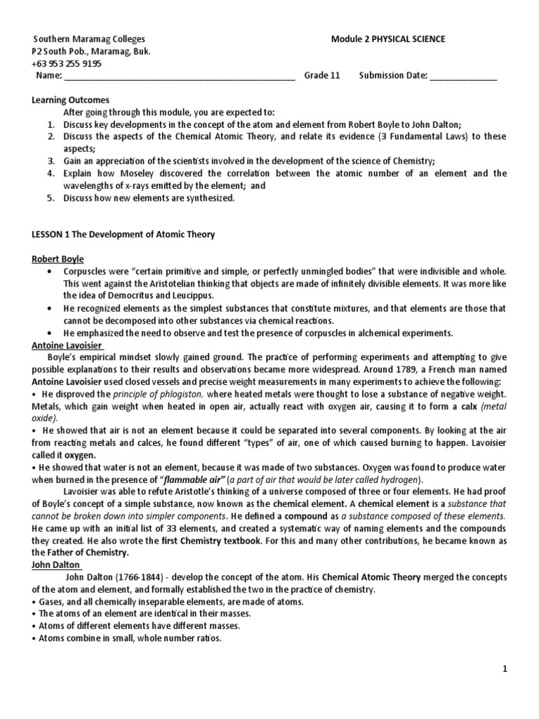 Atomic Theory in Physical Science 11 | PDF | Chemical Elements ...