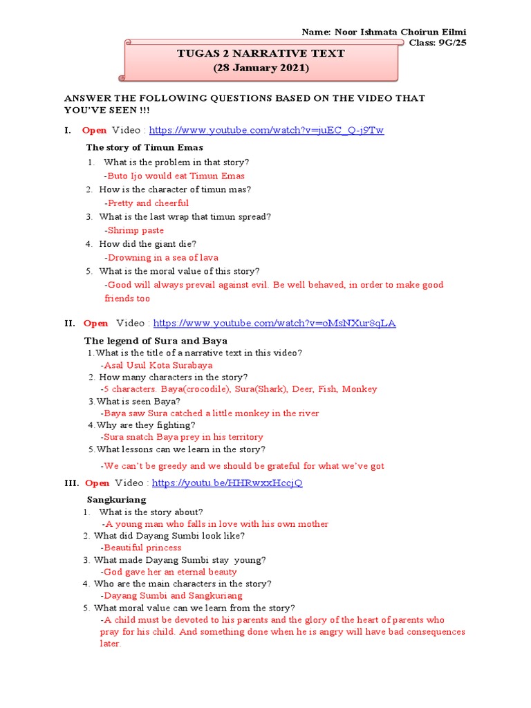Narrative Text Questions and Answers | PDF | Travel