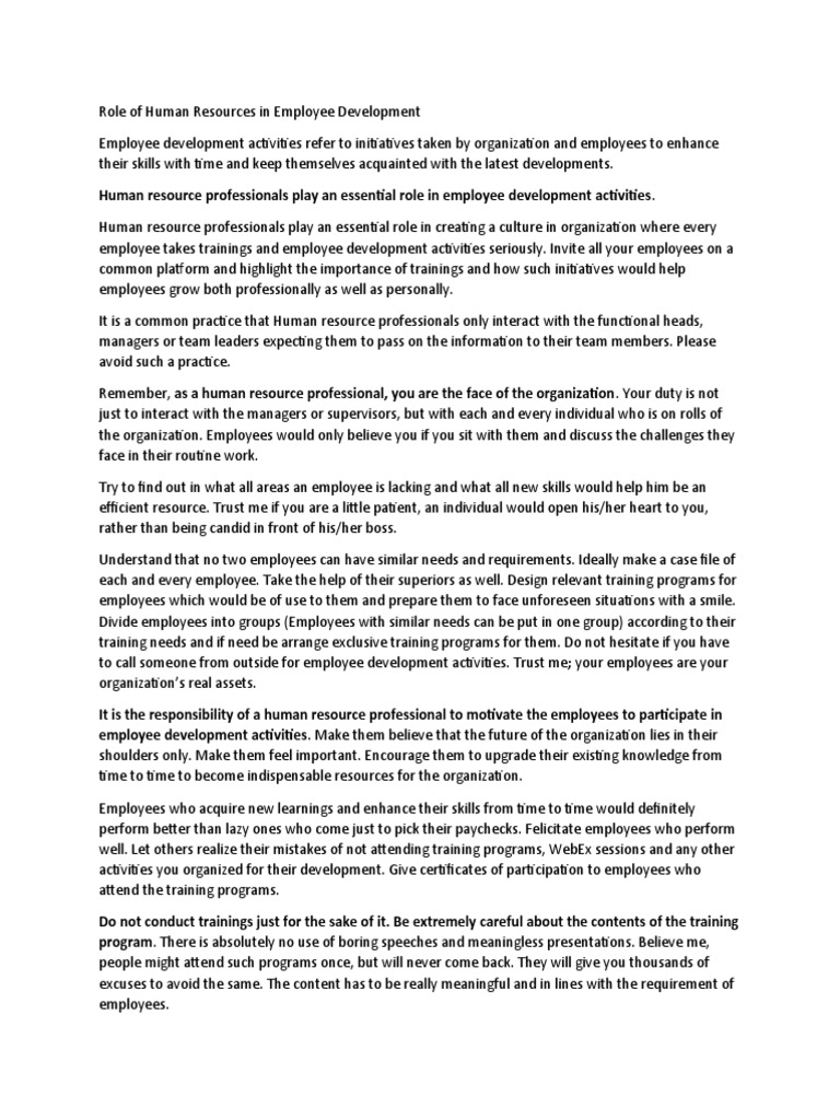 HR's Role in Employee Development | PDF | Performance Appraisal | Human ...