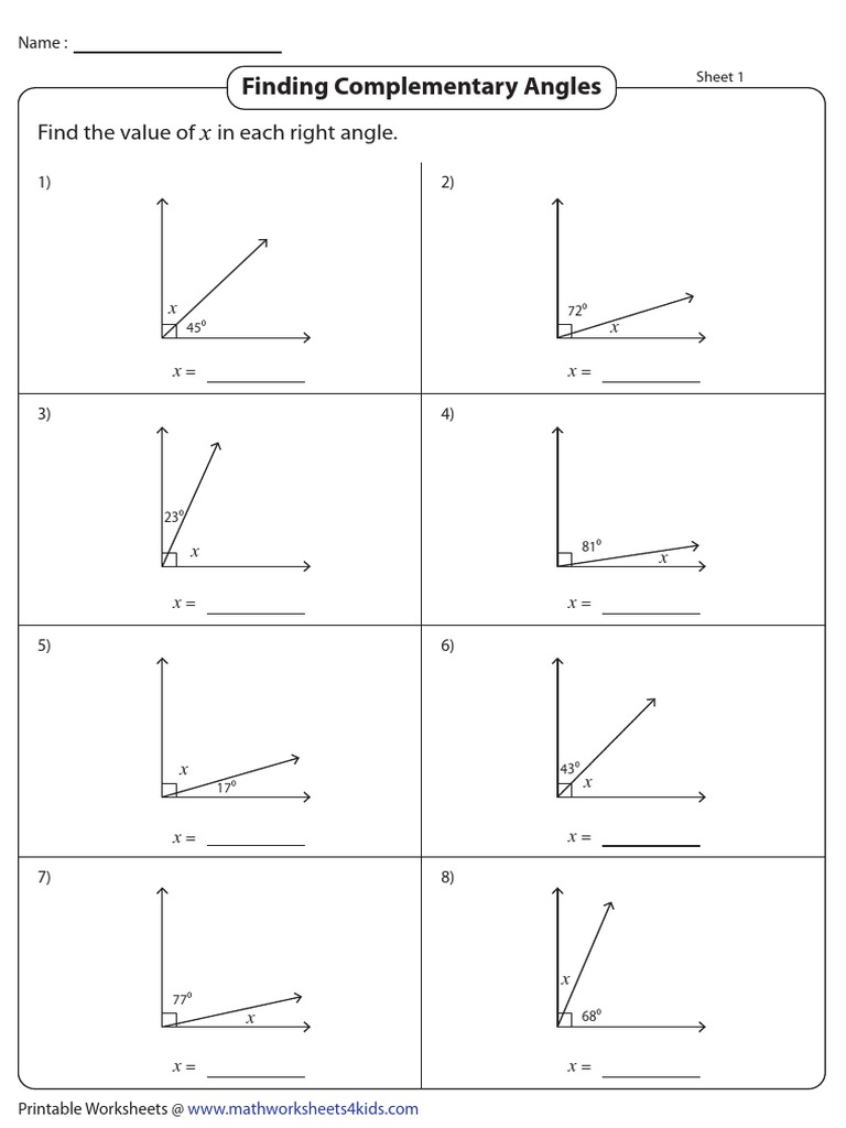 Finding Complementary Angles Worksheet | PDF