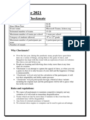 1 - Proposal For 'Checkmate', PDF, Traditional Games