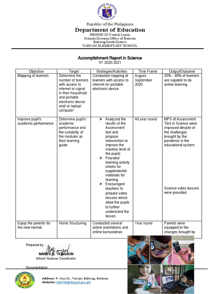 Accomplishment Report in Science 2021 | PDF | Educational Technology ...