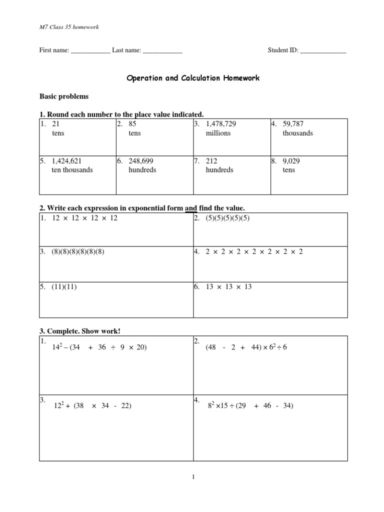 M7 Class 35 Math Homework Assignment | PDF | Arithmetic | Teaching ...