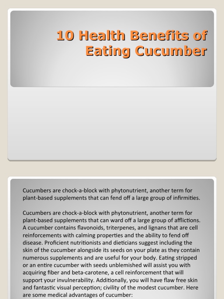 10 Health Benefits of Eating Cucumber PDF Cancer Bone