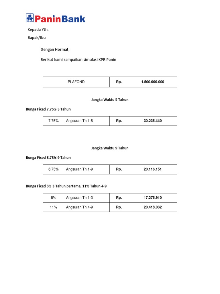 Simulasi KPR Panin PDF