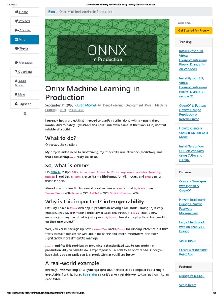 Onnx Machine Learning In Production Blog Pdf Python Programming