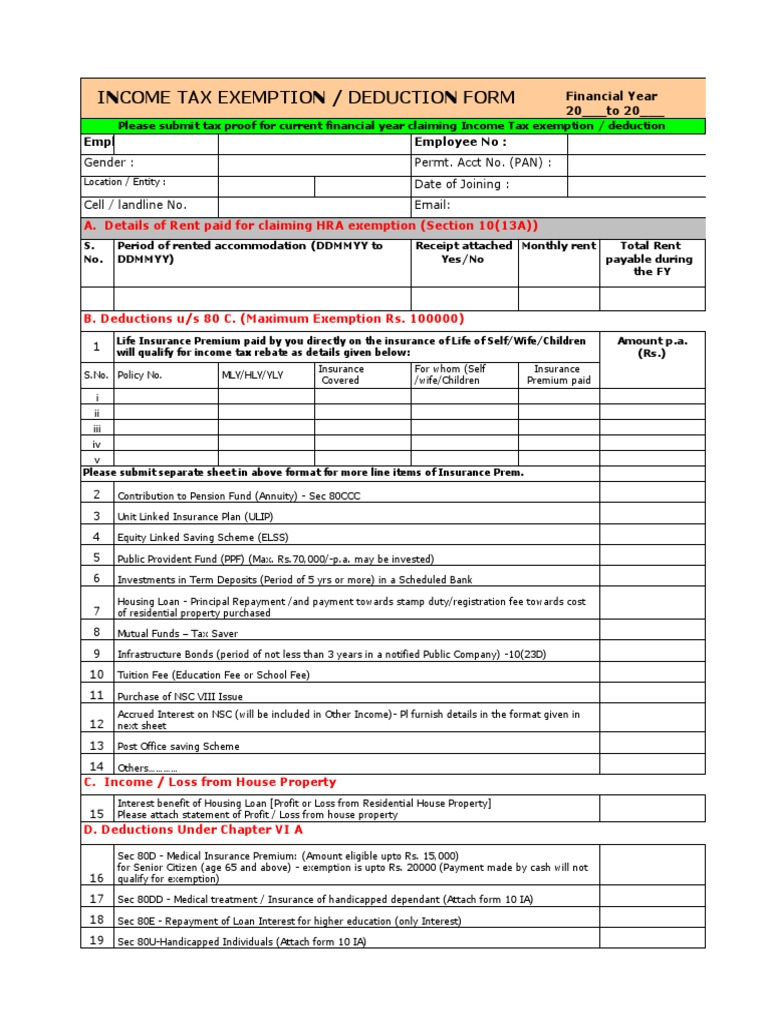 Income Tax Exemption/Deduction Form | PDF | Insurance | Financial Services
