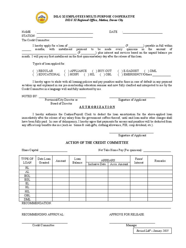 Multi-Purpose Cooperative Loan Application | PDF | Loans | Payroll