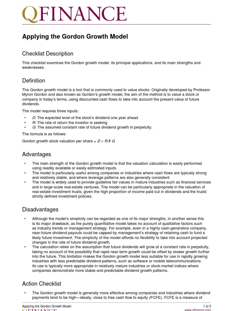 Applying The Gordon Growth Model Valuation Finance Dividend