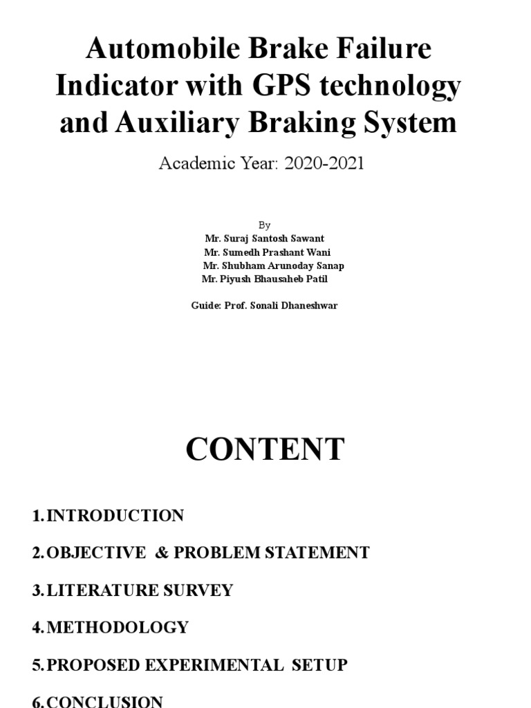 Automobile Brake Failure Indicator and Auxiliary Braking System PDF