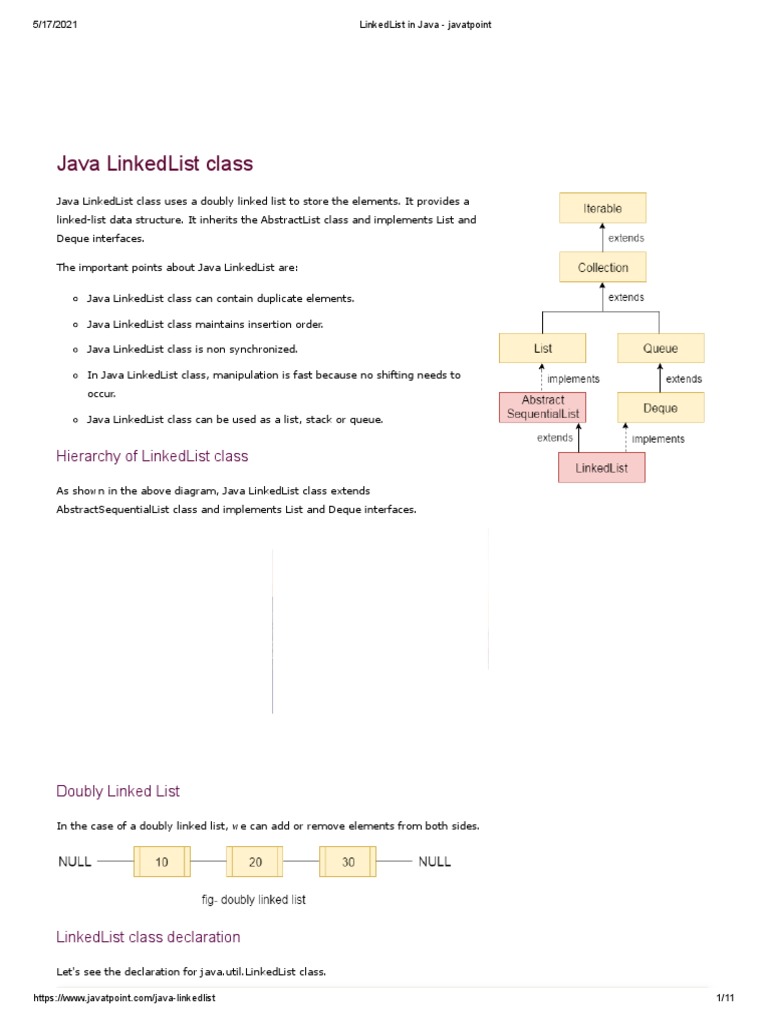 LinkedList in Java - Javatpoint | PDF | Class (Computer Programming ...