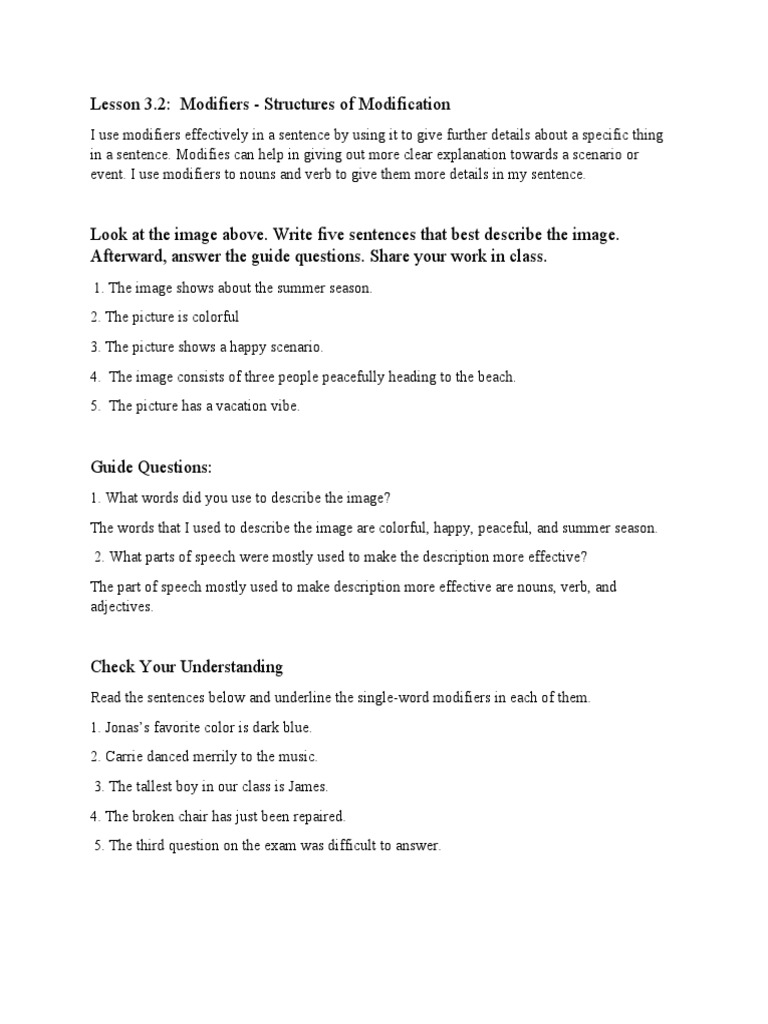 Lesson 3.2: Modifiers - Structures of Modification | PDF | Language ...