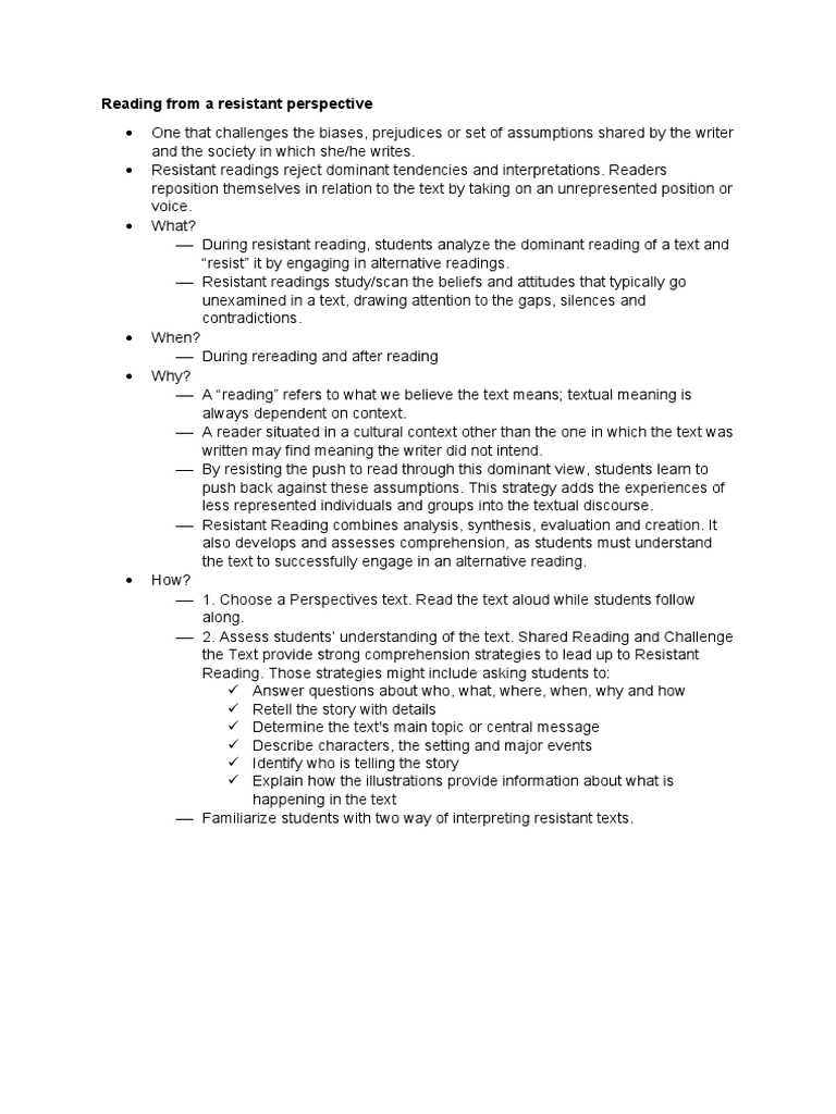 Understanding Resistant Reading Techniques | PDF | Reading ...