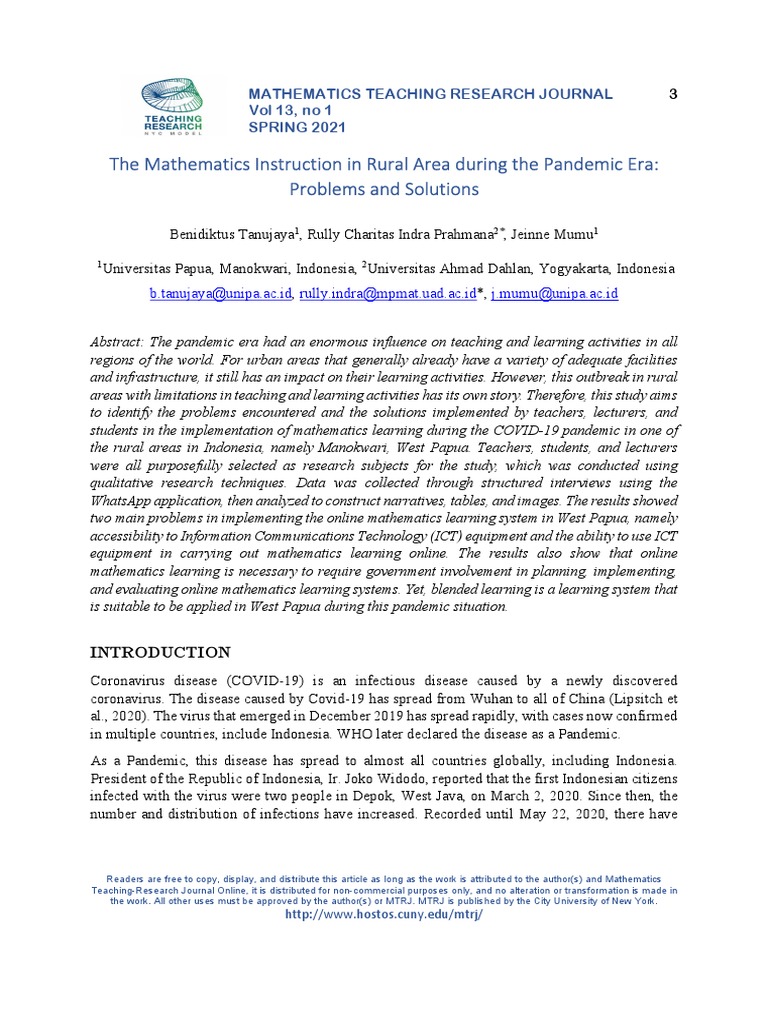 The Mathematics Instruction in Rural Area During The Pandemic Era ...