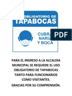 Para El Ingreso A La Alcaldia Municipal Se Requiere El Uso Obligatorio de Tapabocas Tanto para Funcionarios Como Visitantes