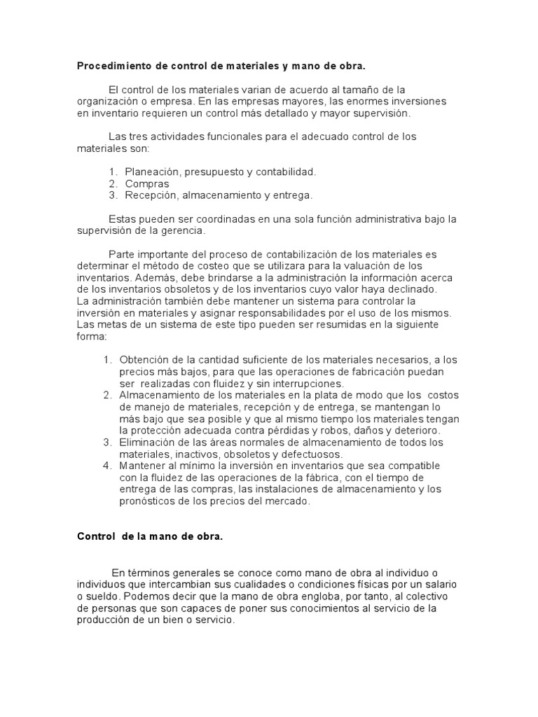 Control de Materiales y Mano de Obra | PDF | Salario | Business