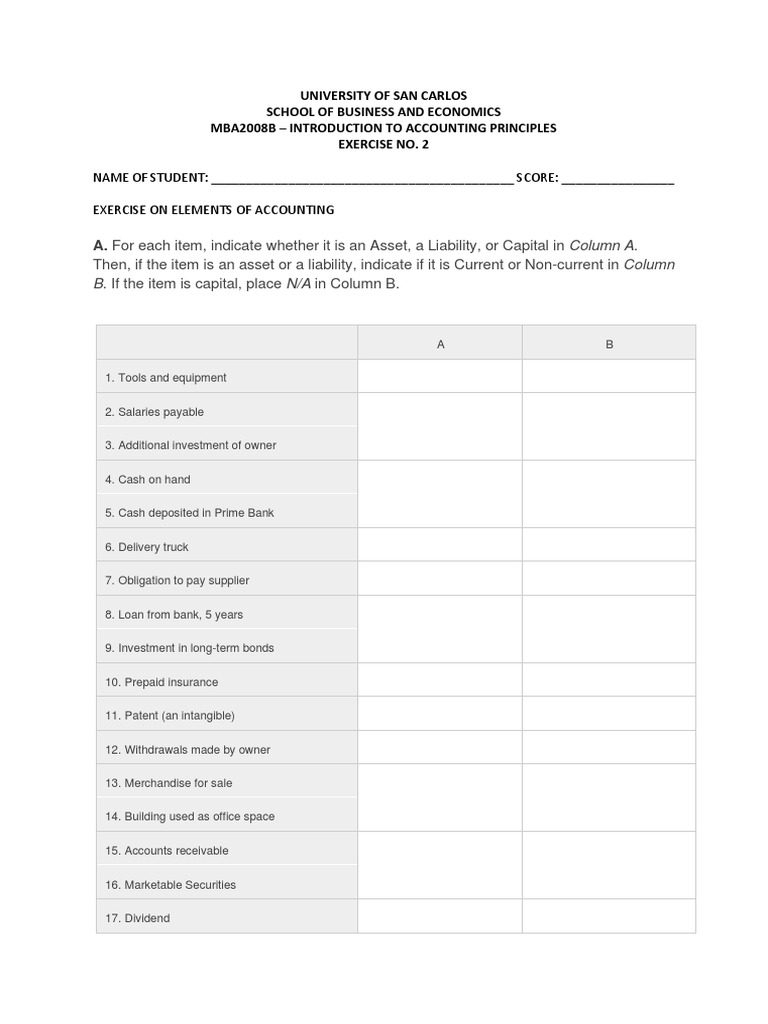 Exercise No 2 Mba2008b Elements Of Accounting Exercise Pdf Expense
